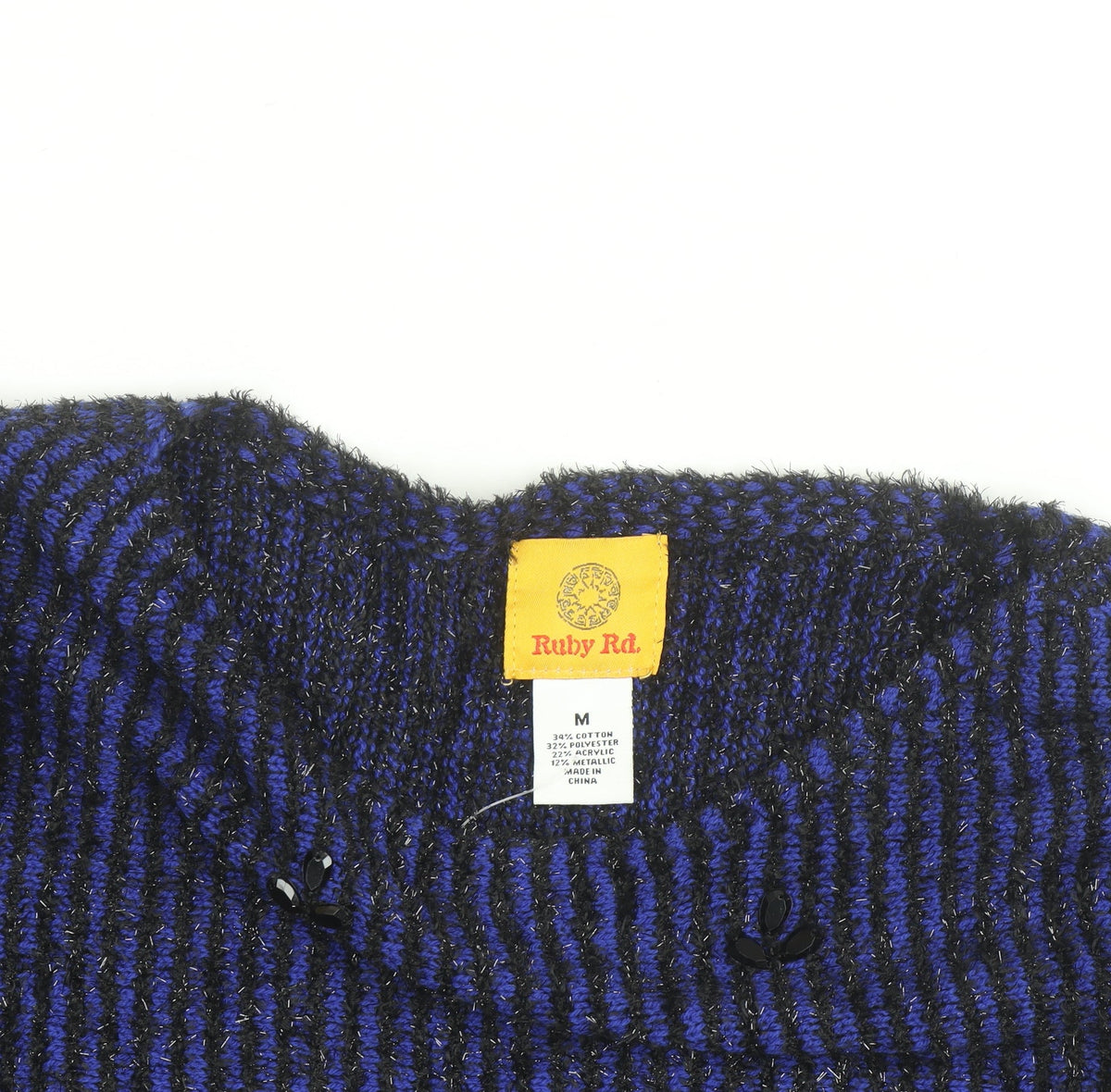 Ruby Rd. Women's Blue Black Striped Beaded Knit Jumper Size M