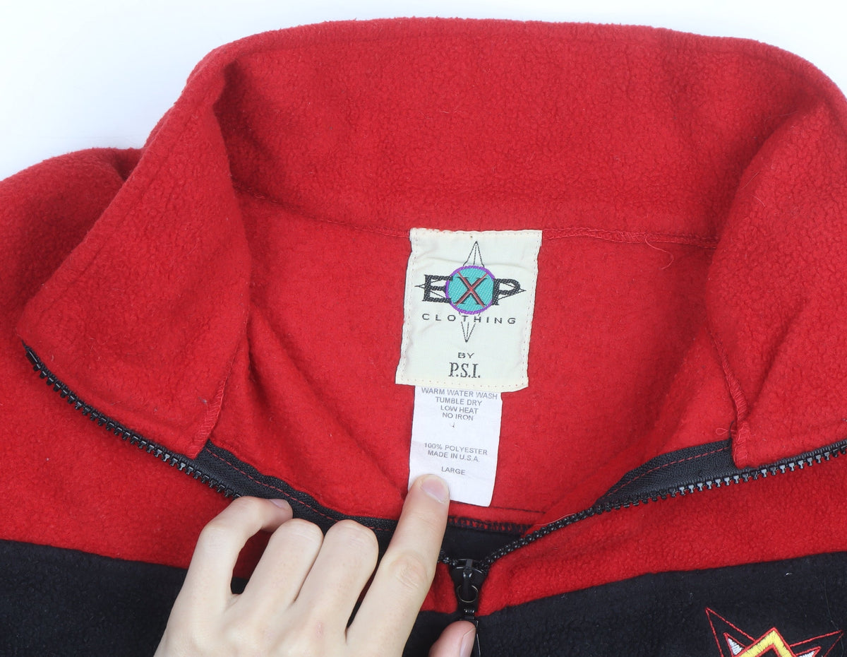 EXP Clothing Men's Red Black Fleece Pullover Sweatshirt Size L