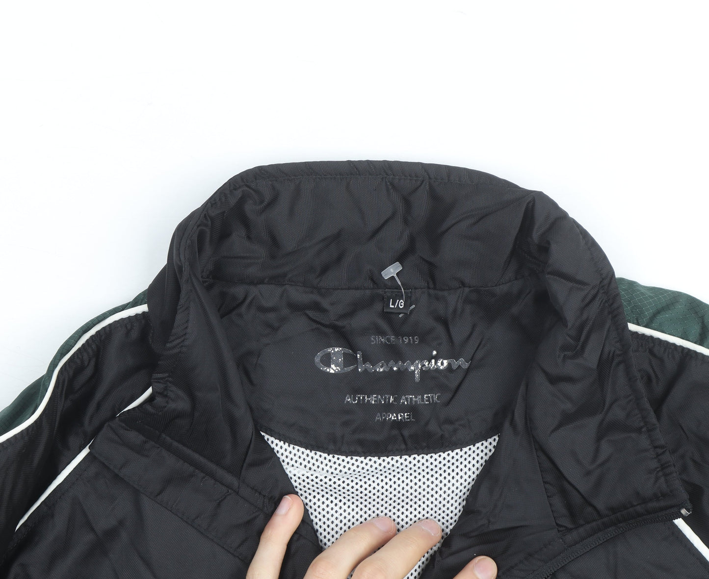 Champion Men's Black Windbreaker Jacket L Lightweight Full Zip