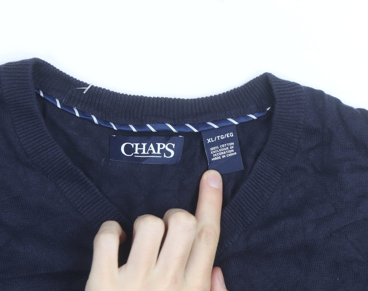 Chaps Men's Blue Cotton V-Neck Sleeveless Knit Vest XL Classic Fit