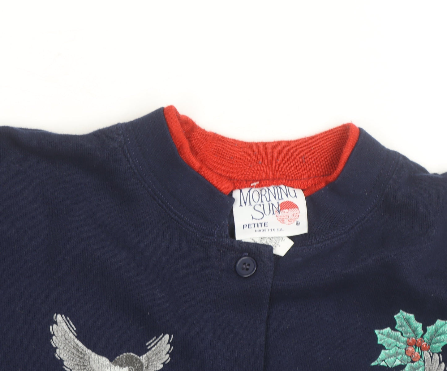 Morning Sun Women’s Blue Petite Large Embroidered Bird Cardigan
