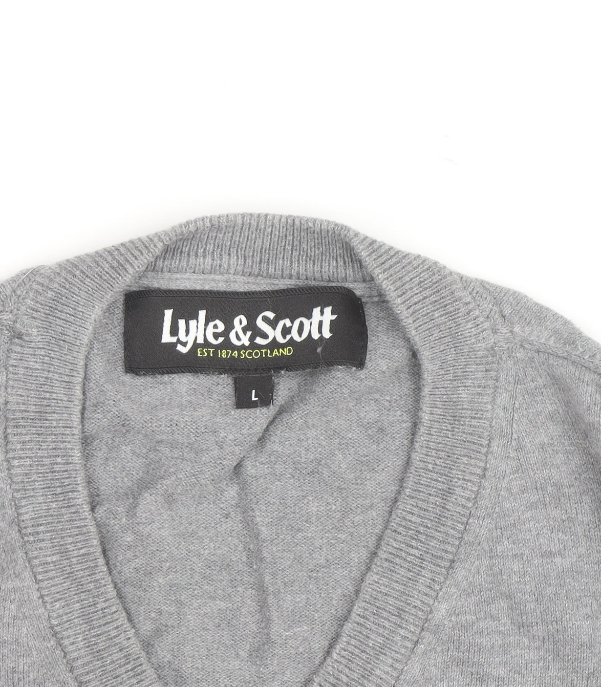 Lyle & Scott Men's Grey V-Neck Cotton Jumper Size L