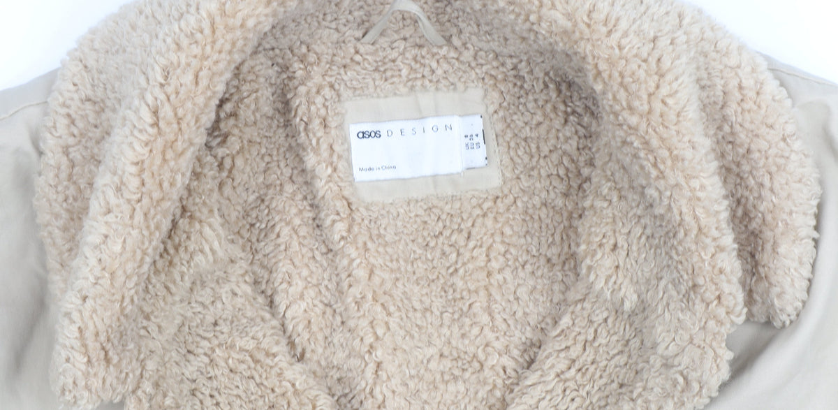 ASOS DESIGN Women's Beige Coat Size 8 Faux Fur Collar Lined Overcoat