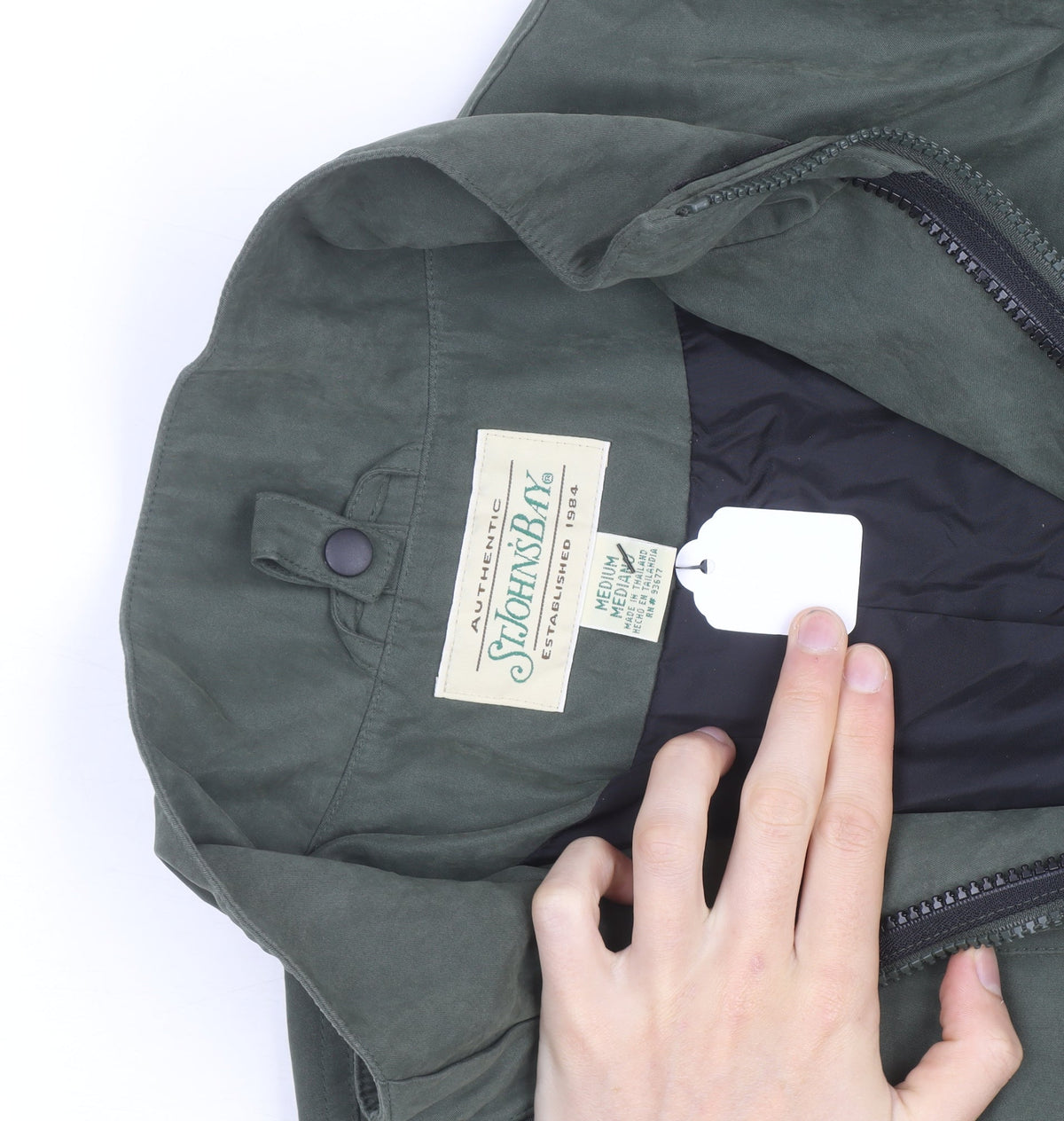 St. Johns Bay Men's Green Cotton Nylon Parka Jacket Size M