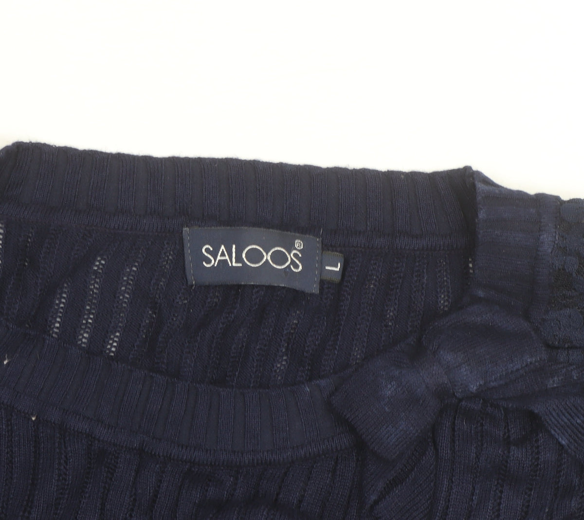 Saloos Women's Navy Blue Lace Puff Sleeve Pullover Jumper Size L