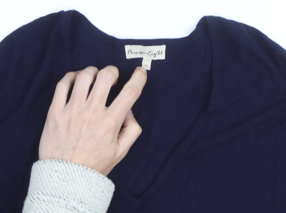 Phase Eight Women's Blue V-Neck Knit Cape Jumper Size M