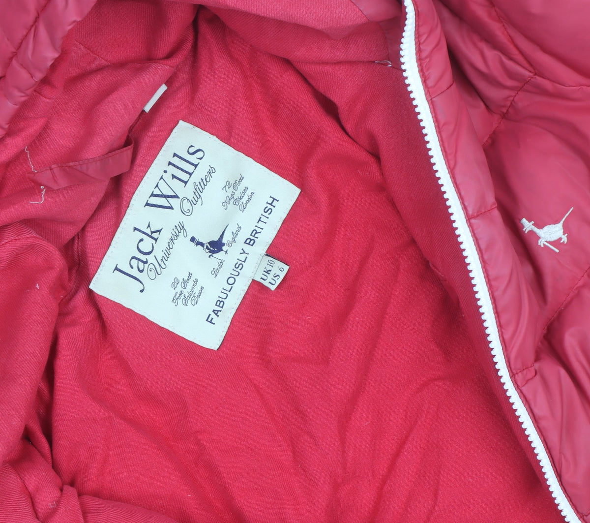 Jack Wills Womens Red Puffer Jacket Hooded UK 10 Winter Casual