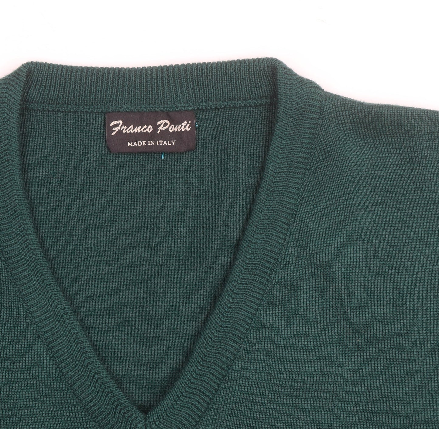 Franco Ponti Men's Green Wool V-Neck Pullover Jumper XL
