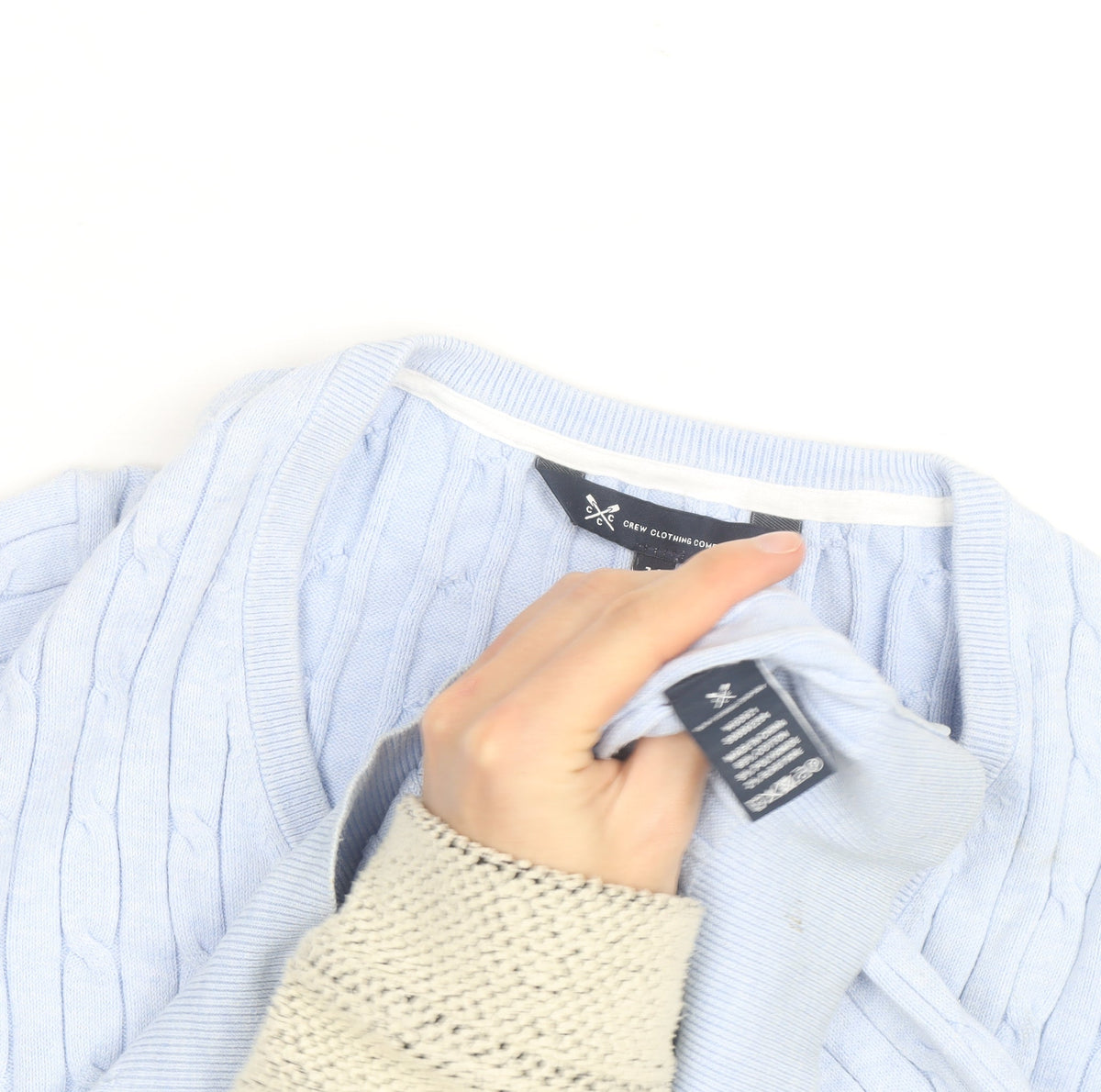 Crew Clothing Company Women’s Blue V-Neck Cable Knit Jumper M