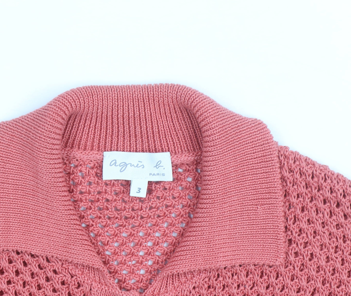 Agnès b. Women’s Pink Collared Short Sleeve Cardigan Size 12 100% Cotton