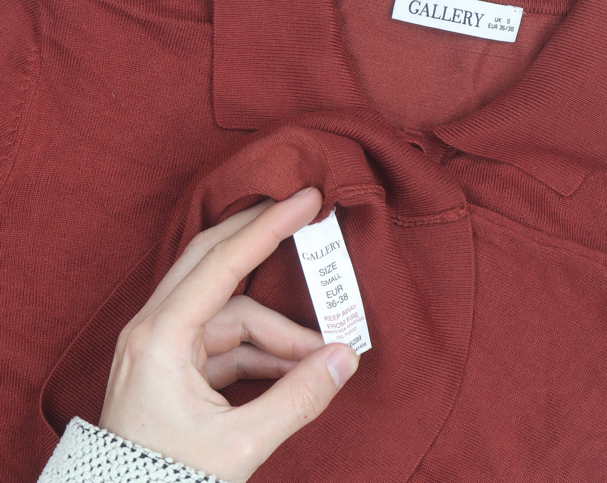 Gallery Womens Brown Collared Henley Jumper Small Long Sleeve Knit