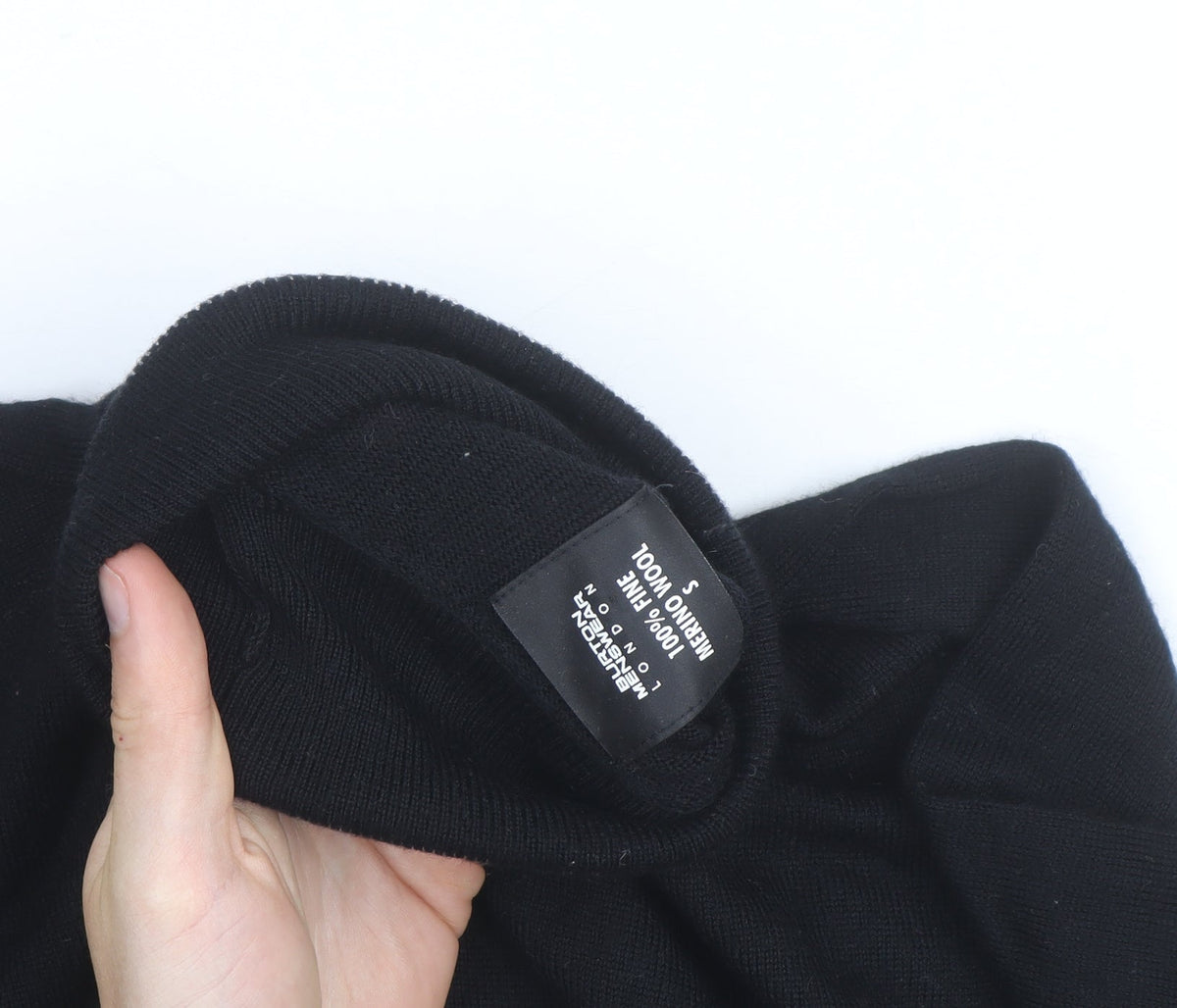 Benetton Men's Black Merino Wool Roll Neck Jumper Size S