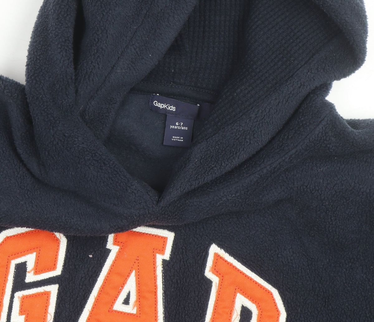 Gap Boys Navy Fleece Pullover Hoodie 6-7 Years Logo Print Warm Winter Top