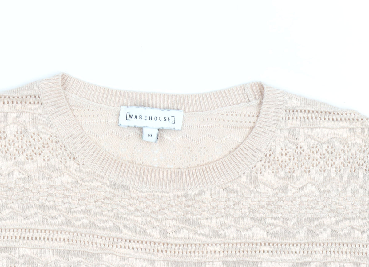 Warehouse Women Beige Cotton Knit Jumper Size 10