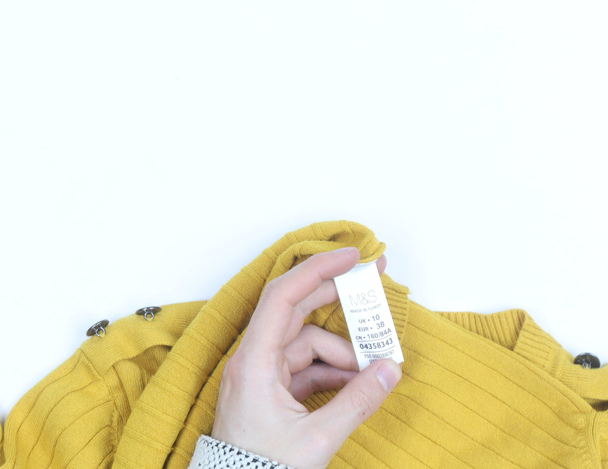 Marks & Spencer Women Yellow Ribbed Crew Neck Pullover Jumper Size 10