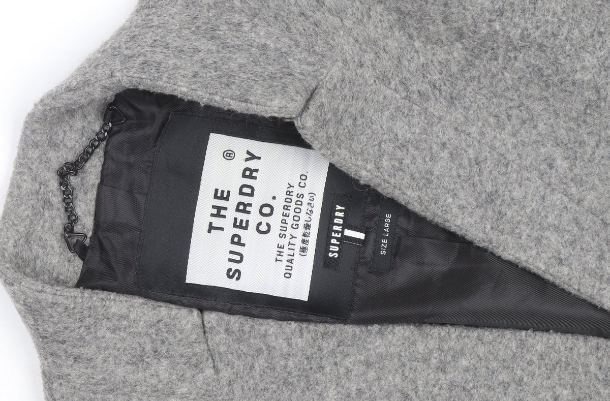 Superdry Men's Grey Ombre Wool Blend Mid-Length Overcoat Size L