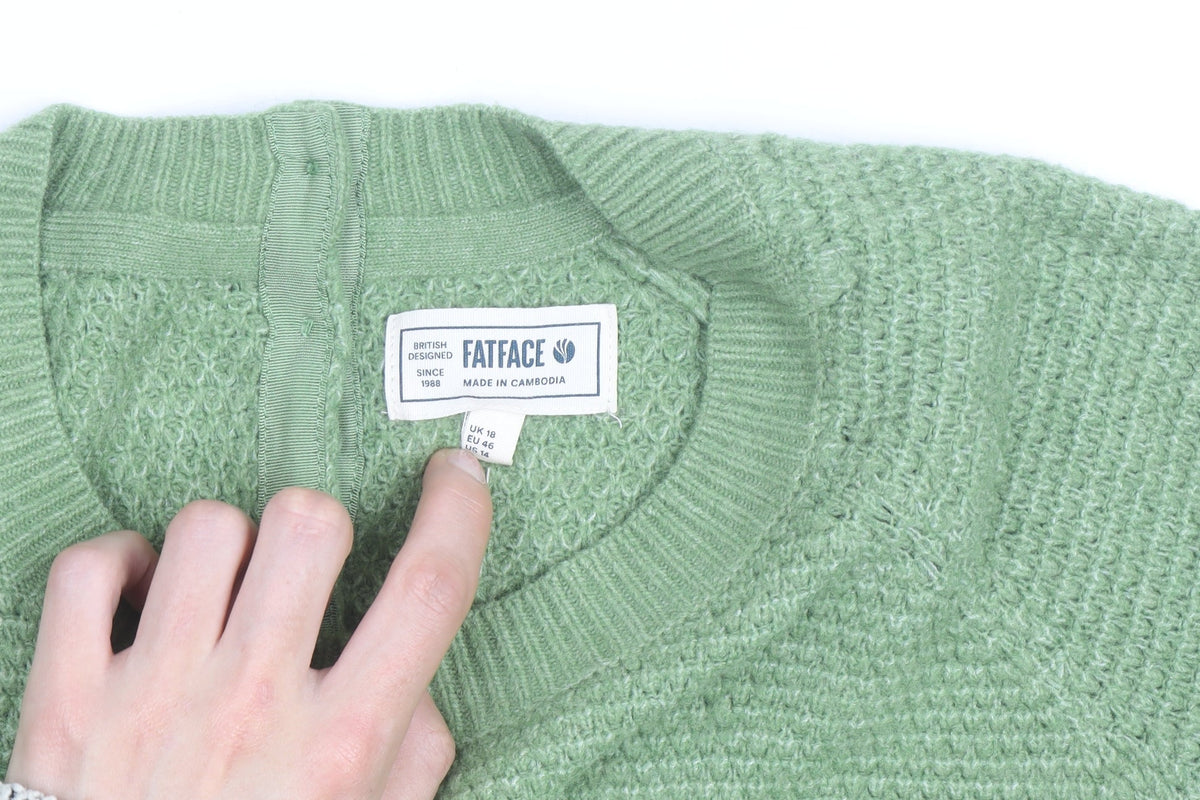 FatFace Women's Green Cotton Knit Button Cardigan Size 18