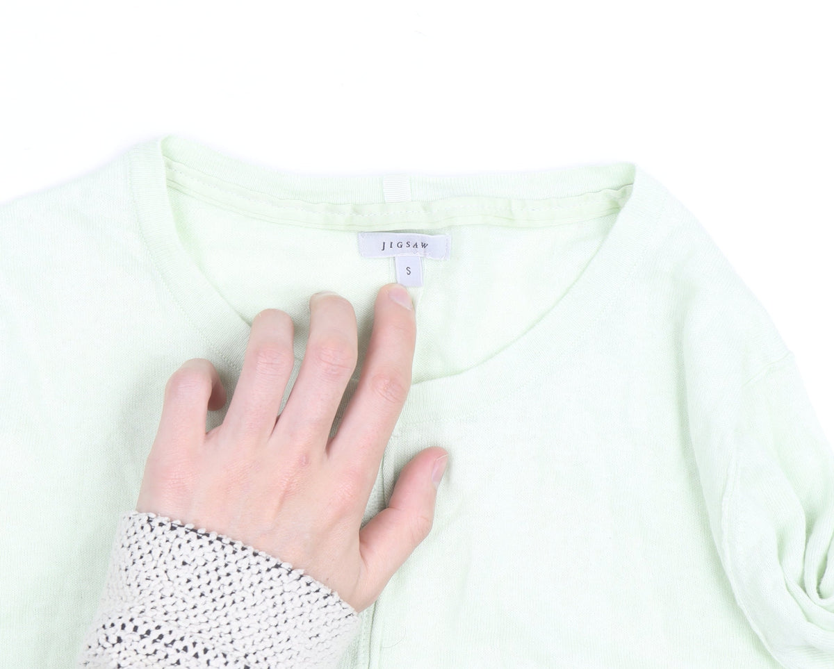 Jigsaw Women's Green Cotton Crew Neck Cardigan Size S