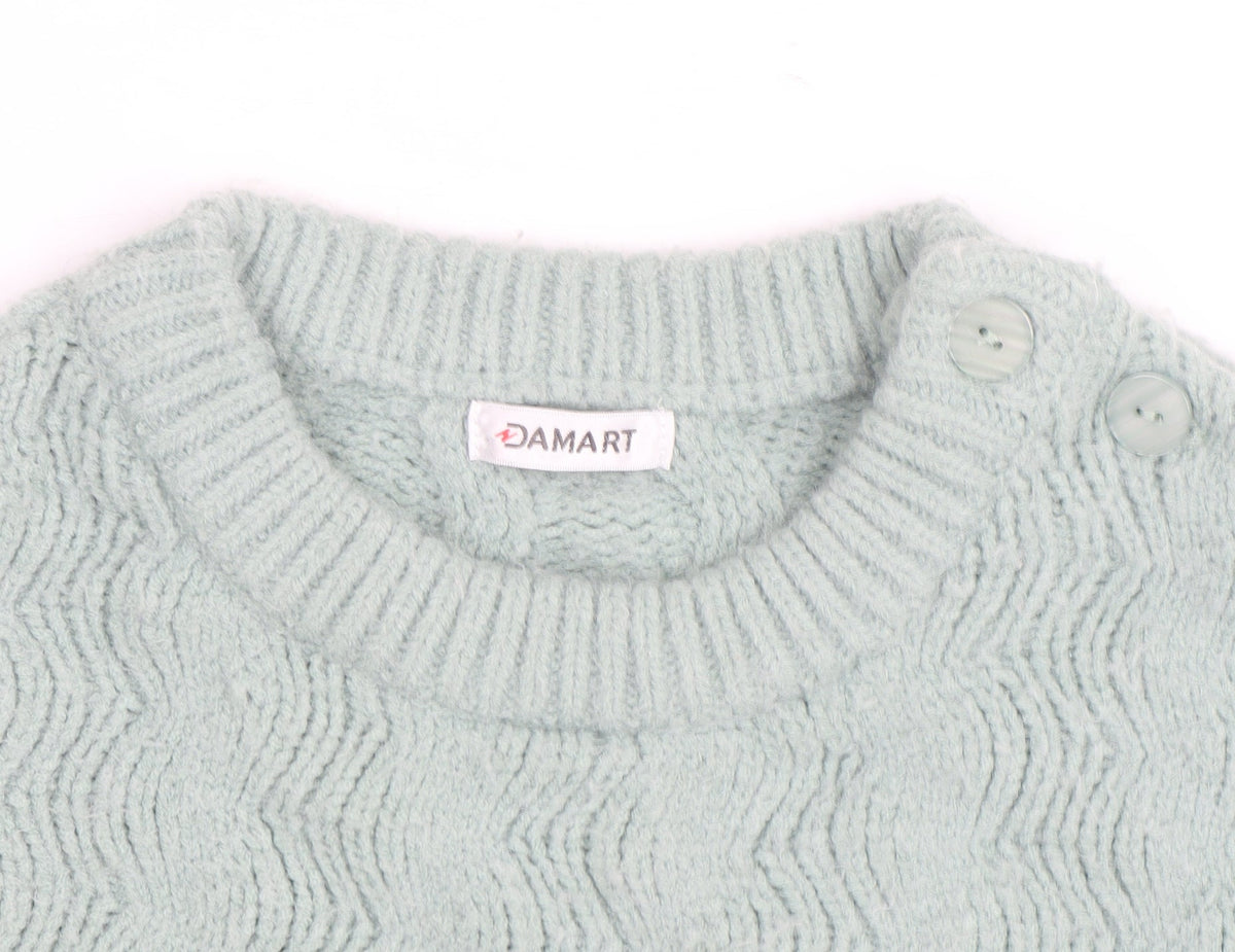 Damart Women's Mint Green Cable-Knit Crew Neck Jumper Size M