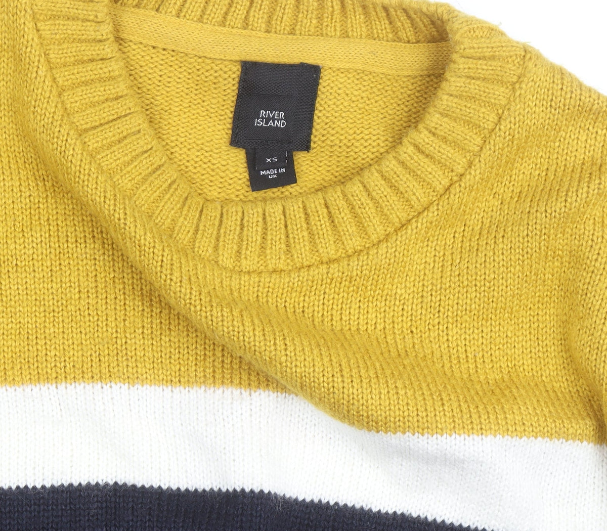 River Island Men's Blue Yellow Crew Neck Pullover Jumper XS