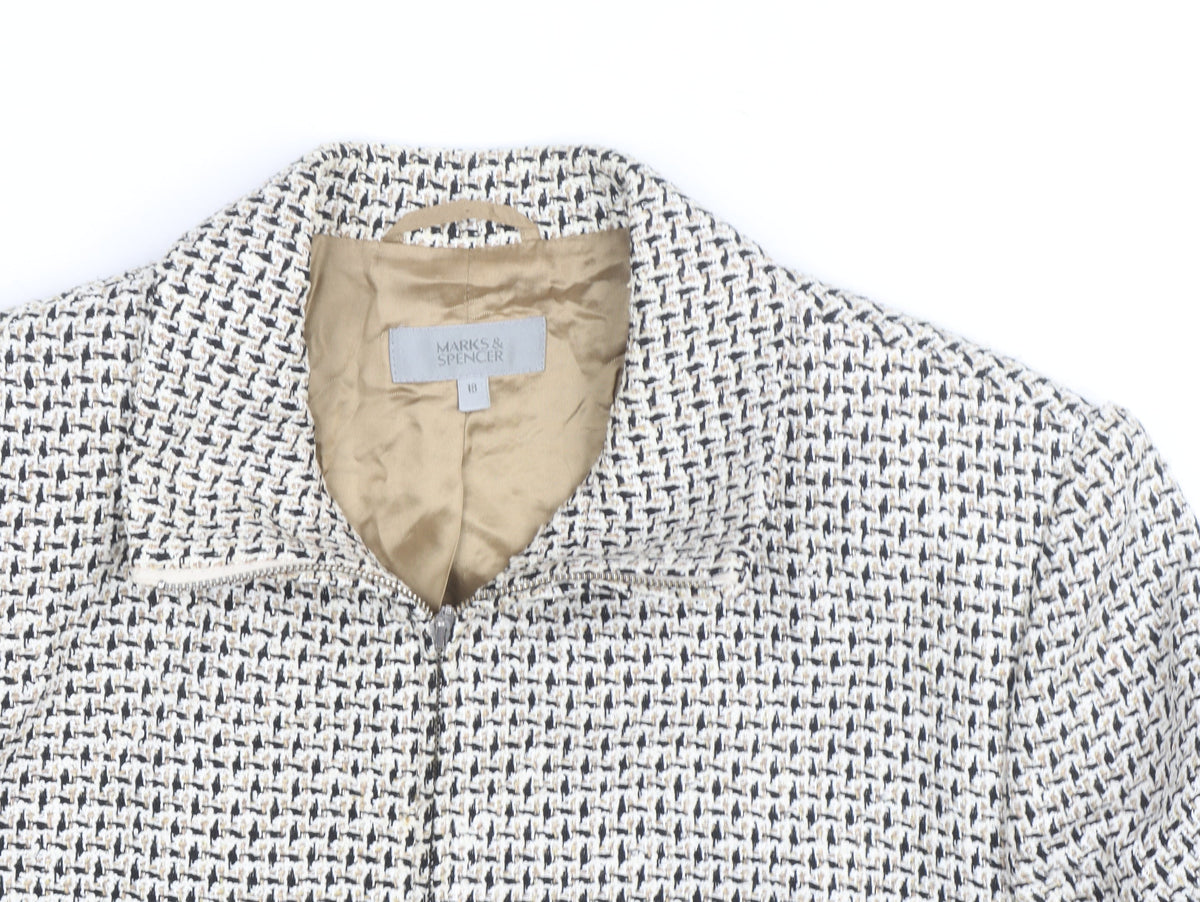 Marks & Spencer Women's Beige Tweed Zip Jacket Size 18