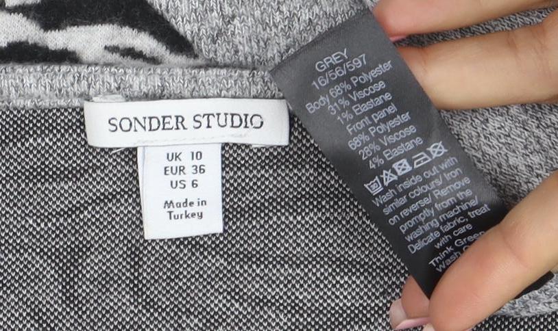 Sonder Studio Womens Grey Zebra Print Relaxed Knit Jumper Size 10