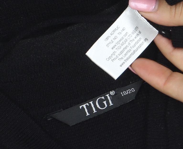 TIGI Women Black L Cardigan Long Sleeve Mock Neck Knit Jumper