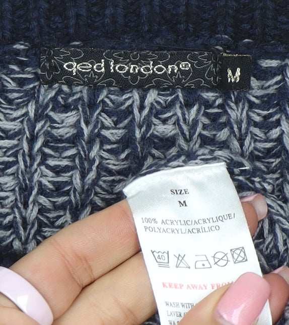 Aed London Women's Navy Grey Striped Knit Jumper M Acrylic Crew Neck