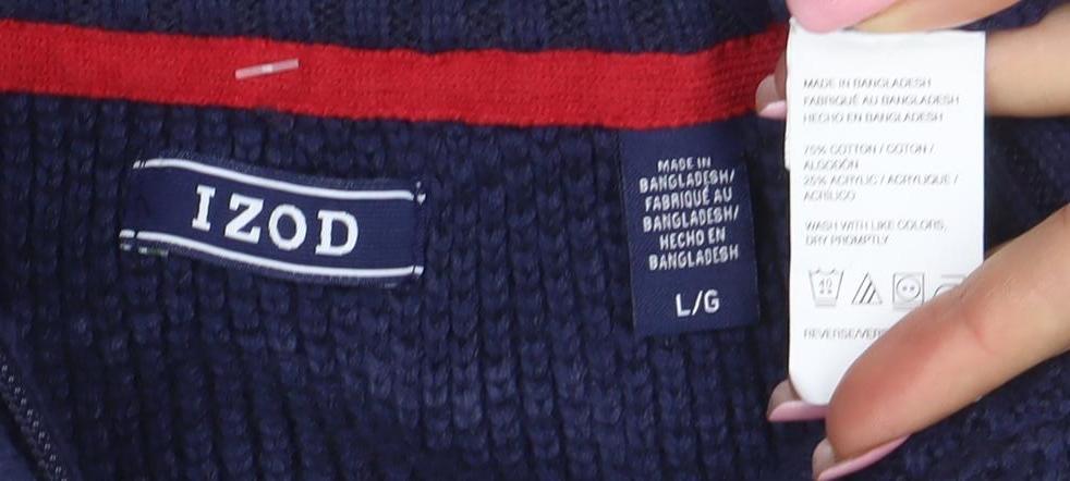 IZOD Men's Blue Fair Isle 1/4 Zip Jumper L/6 Cotton Blend Knit