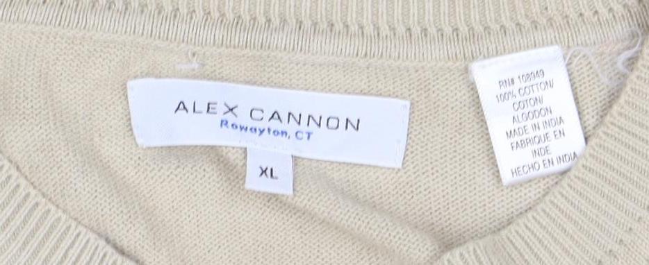 Alex Cannon Men Beige Argyle Crew Neck Cotton Jumper XL