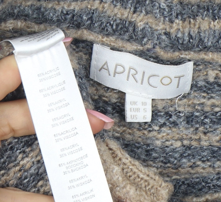 Apricot Women’s Beige Striped Roll Neck Knit Jumper Size 10