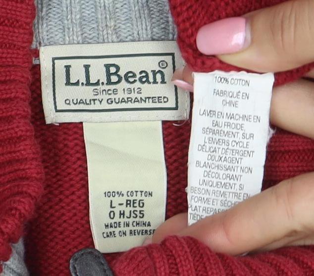 L.L. Bean Men's Red Cotton 1/4 Zip High Neck Jumper Size L