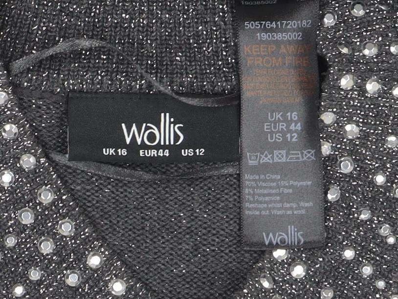 Wallis Women’s Grey Rhinestone Knit Shift Dress Size 16