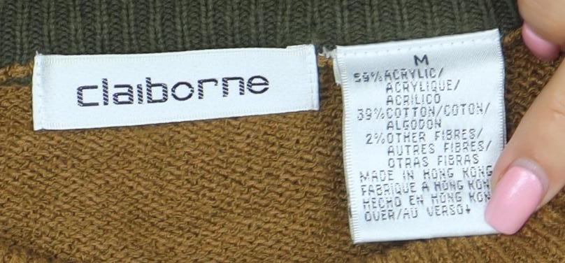 Claiborne Men's Brown Fair Isle Crew Neck Cable-Knit Jumper M