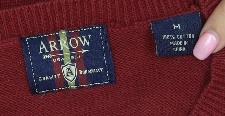 Arrow Men's Red Argyle Cotton V-Neck Jumper Size M