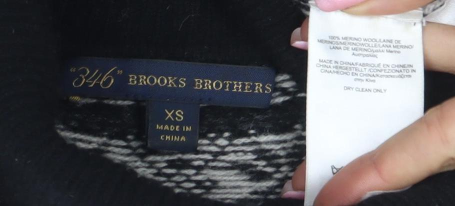 Brooks Brothers Men's Black Fair Isle Wool Roll Neck Jumper XS