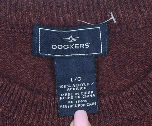 Dockers Men's Brown Argyle Knit Crew Neck Pullover Jumper Size L