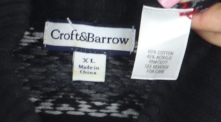 Croftersbarrow Men's Black XL Fair Isle 1/2 Zip Jumper