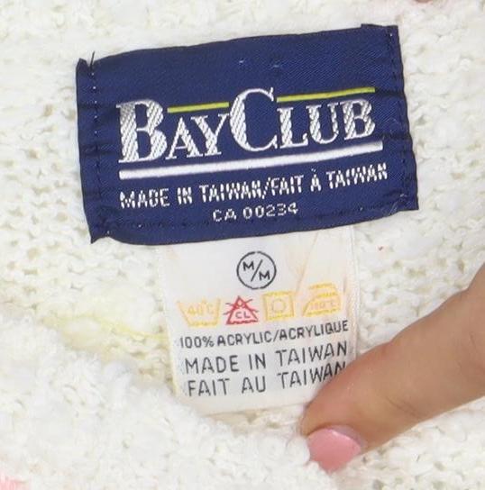 Bay Men's Ivory Argyle Chunky Knit Pullover Sweater M