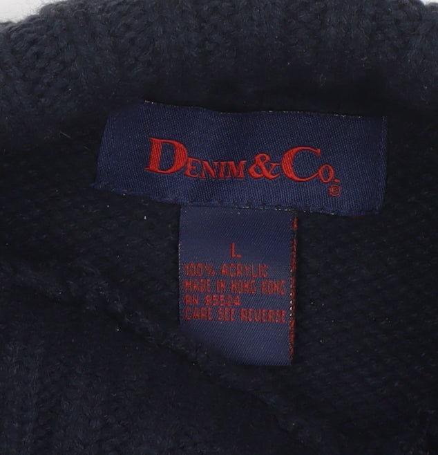 Denim & Co. Men's Blue Fair Isle Roll Neck Chunky Knit Jumper L