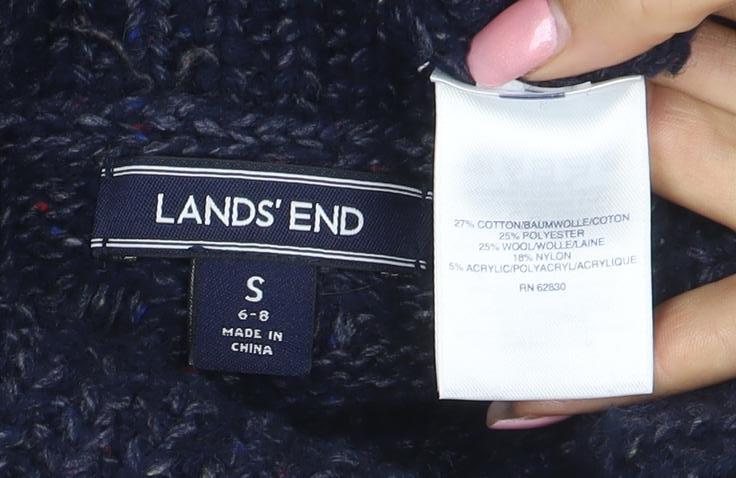 Lands' End Women's Blue Roll Neck Cable Knit Jumper Size S
