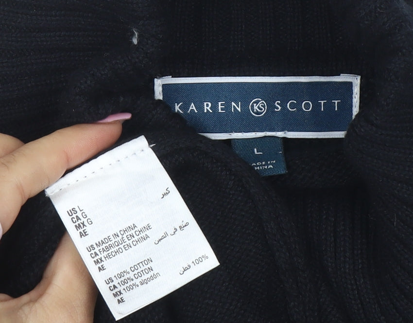 Karen Scott Womens Black Cotton Roll Neck Jumper Size L