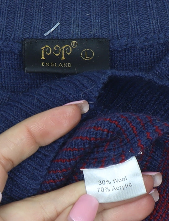 POP England Women's Blue Red Fair Isle Wool Blend Jumper L