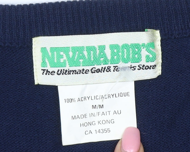 Nevada Bob's Men's Blue Argyle Golf Acrylic V-Neck Jumper M