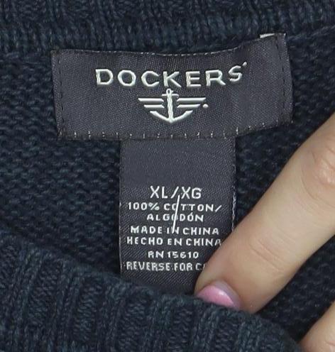 Dockers Men’s Grey Check Cotton Crew Neck Jumper XL