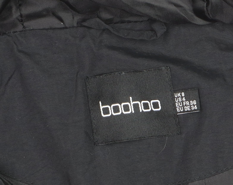 Boohoo Women's Black Hooded Puffer Jacket Size 8