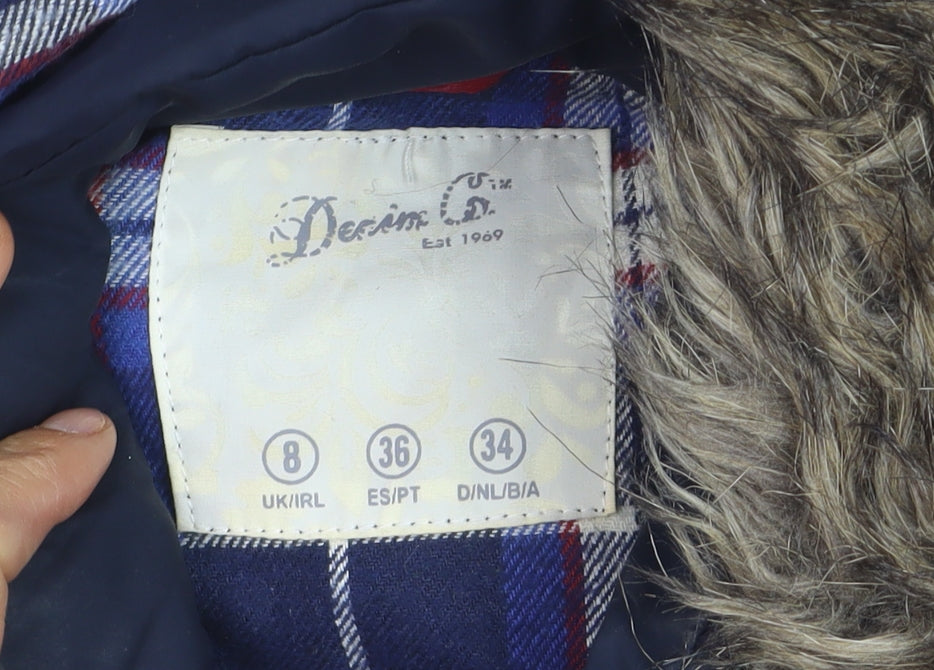 Denim Co. Women’s Blue Hooded Faux Fur Trim Padded Waistcoat Size 8