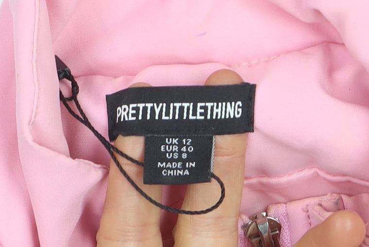 PrettyLittleThing Women's Pink Cropped Puffer Jacket Size 12