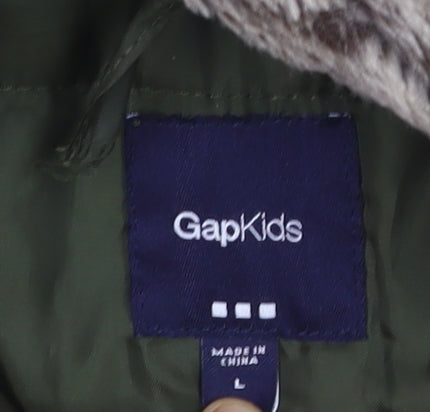 Gap Kids Boys Green Faux Fur Hooded Parka Coat L Winter Warm