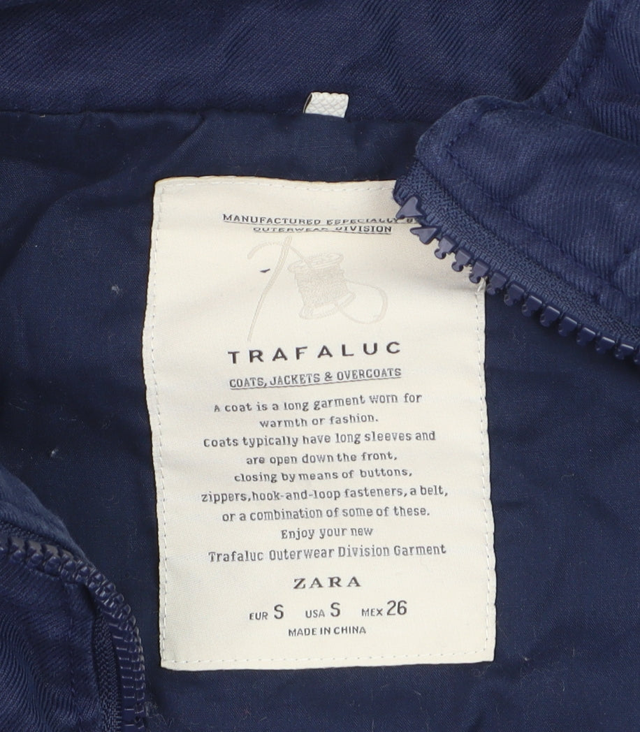 Zara Trafaluc Men's Blue Hooded Mid-Length Cotton Parka Coat Size S